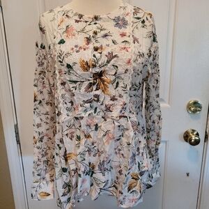 Anthropologie Popover Floral Top Lace Boho Gypsy XS Fall Cottagecore